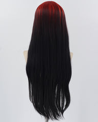 Red Ombre Black Long Straight Synthetic Wig HW574