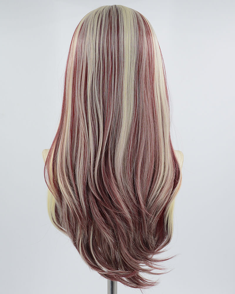 Blonde Skunk Stripe Wine Red Synthetic Lace Front Wig WW650
