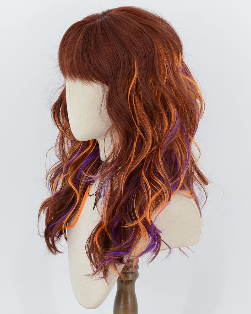Red Brown Highlight Orange Purple Curly Synthetic Wig HW868 halloween wig