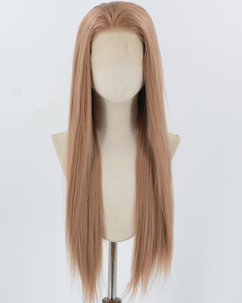 Red Brown Long Straight Synthetic Lace Front Wig WW914