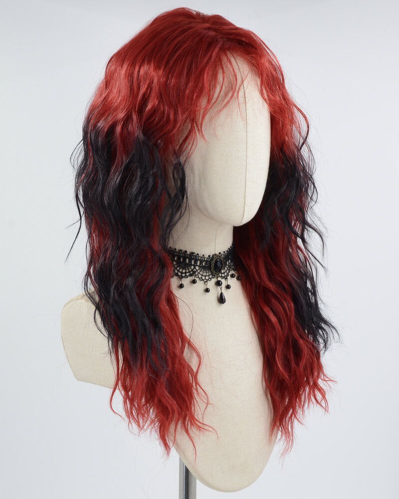 Red Ombre Black Curly Synthetic Wig HW373