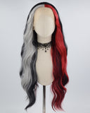 Red Grey Black Synthetic Lace Front Wig WW649