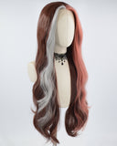 Grey Red Brown Long Wavy Synthetic Lace Front Wig WW675
