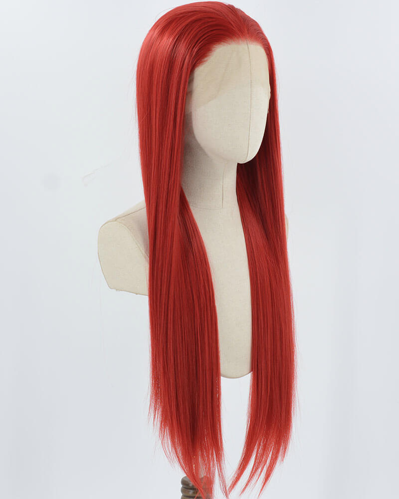 Red Long Straight Synthetic Lace Front Wig WW886