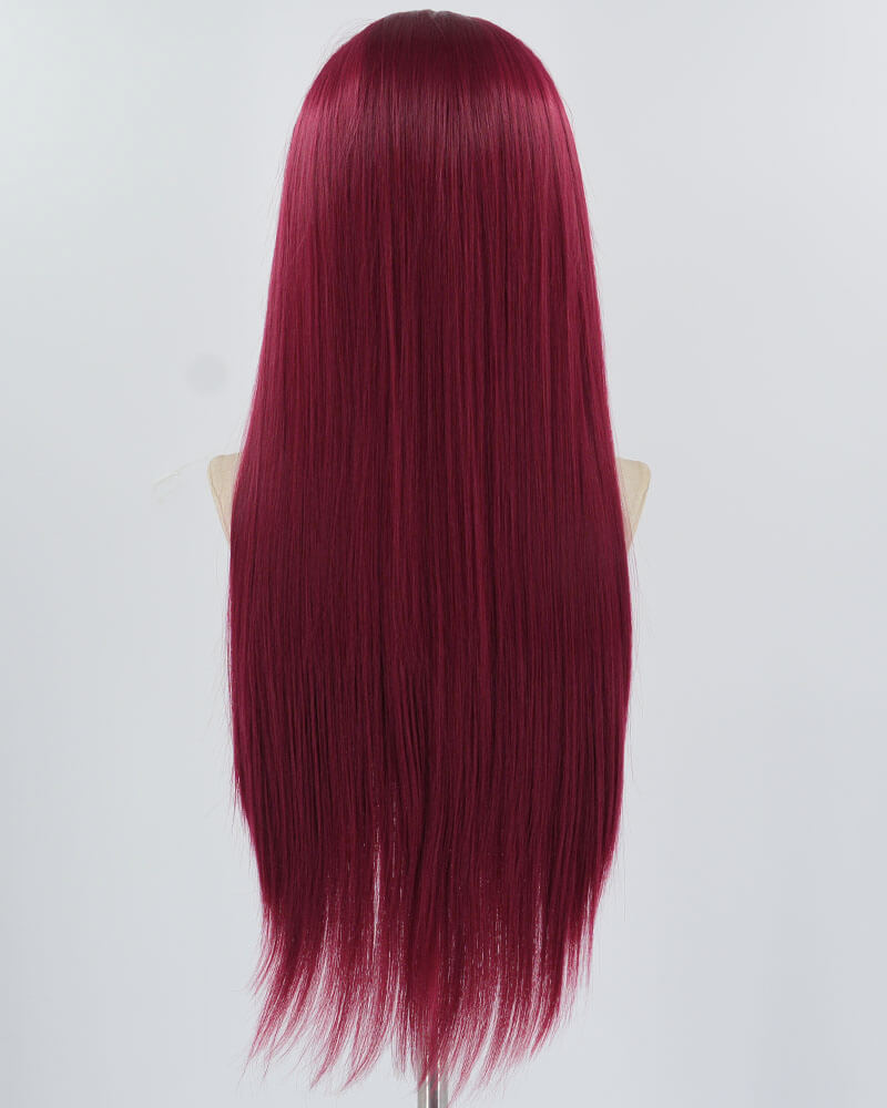 Long Wine Red Straight Synthetic Lace Front Wig WW790