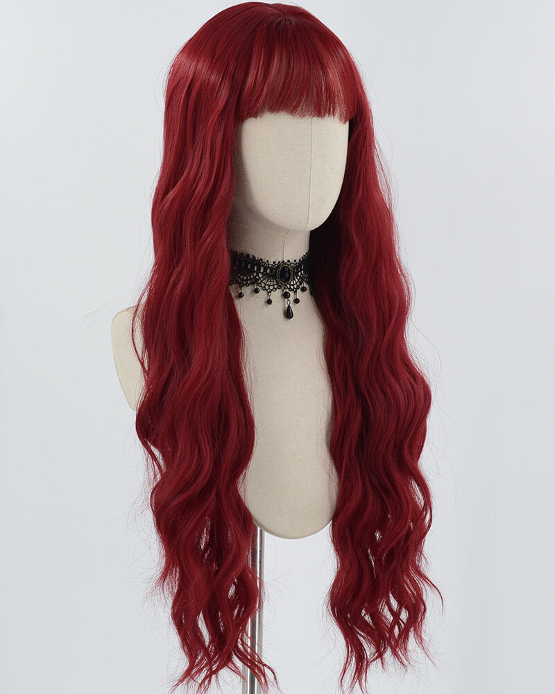 Long Curly Wine Red Synthetic Wig HW551