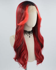 Ombre Black Red Synthetic Lace Front Wig WW640
