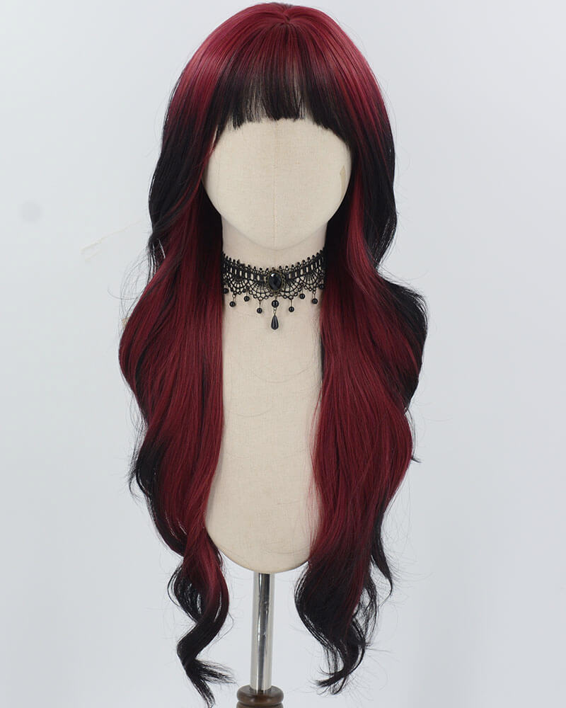 Red Ombre Black Long Wavy Synthetic Wig HW722