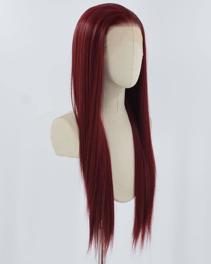 Dark Red Long Straight Synthetic Lace Front Wig WW854