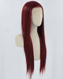 Dark Red Long Straight Synthetic Lace Front Wig WW854