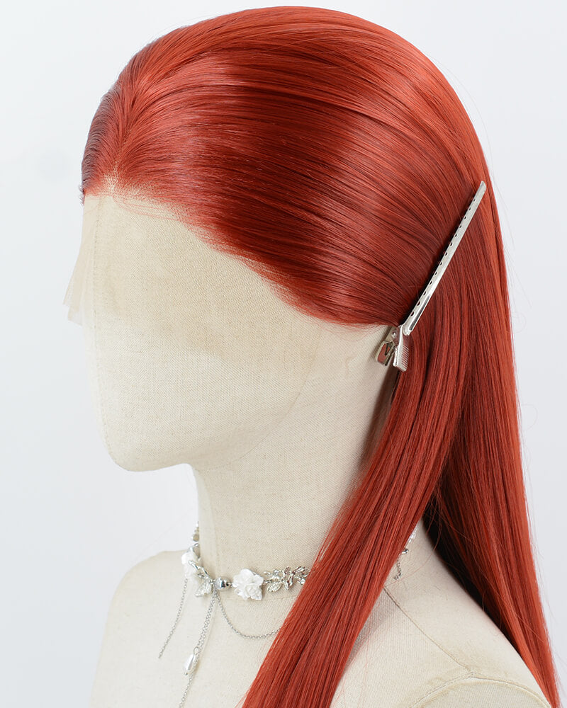 Red Long Straight Synthetic Lace Front Wig WW1043