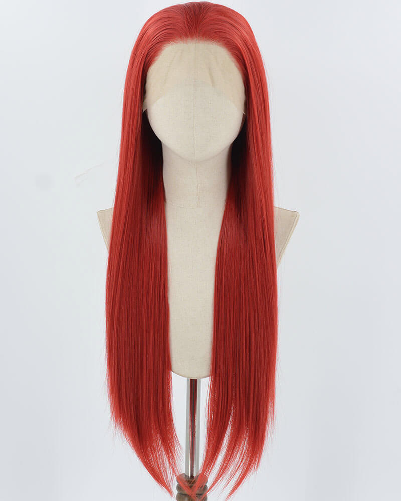 Red Long Straight Synthetic Lace Front Wig WW886