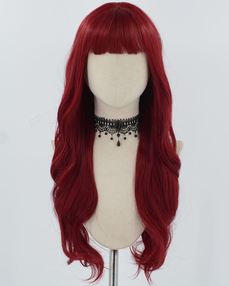 Wine Red Long Wavy Synthetic Wig HW610
