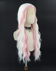 Pink White Curly Synthetic Lace Front Wig WW722