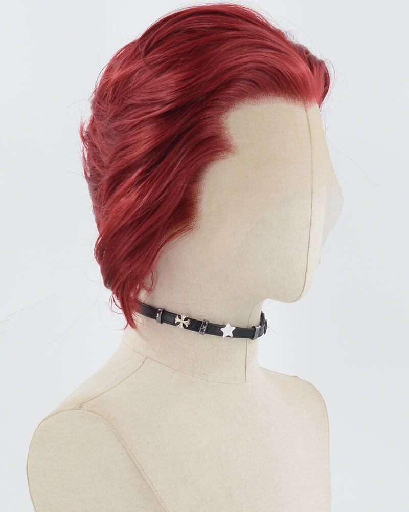 Wine Red Short Synthetic Lace Front Wig MW034