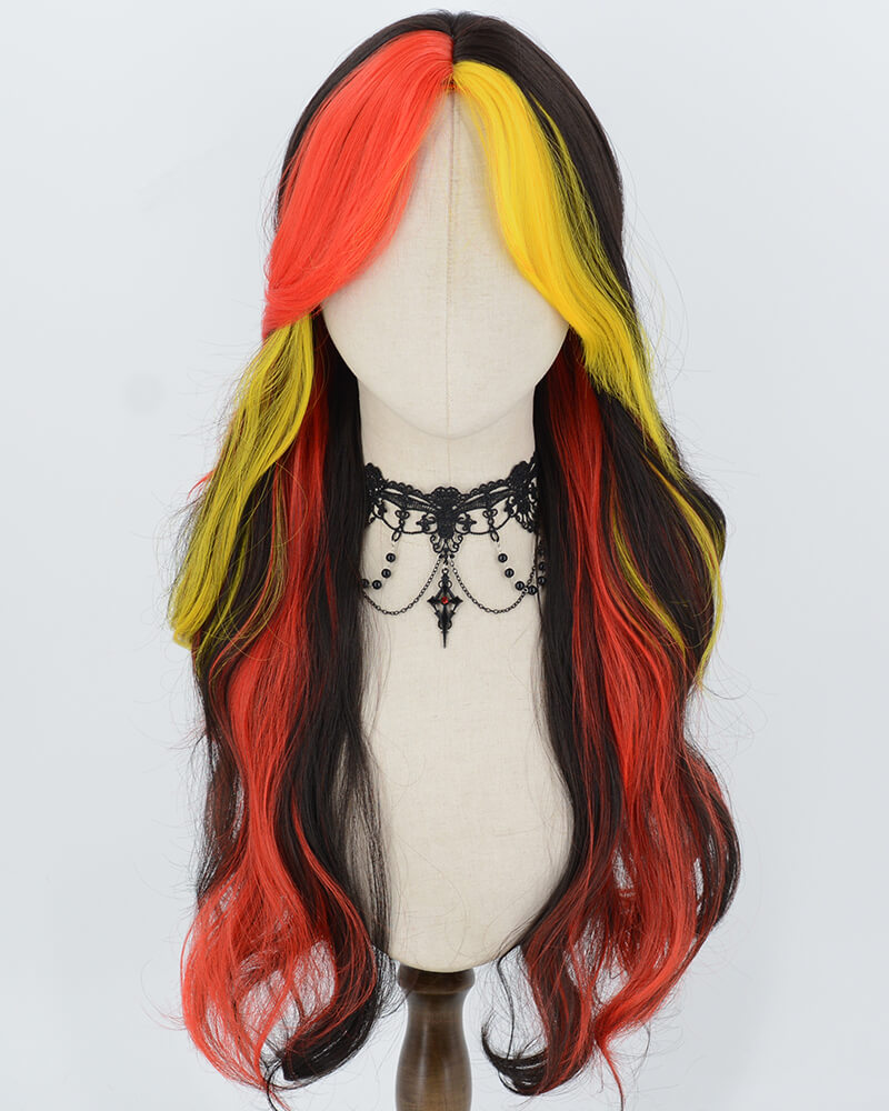 Red Yellow Black Wavy Synthetic Wig HW839
