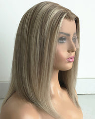 Short Blonde Brown Human Hair Wig HT042
