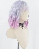 Short Grey Ombre Purple Pink Synthetic Wig HW672