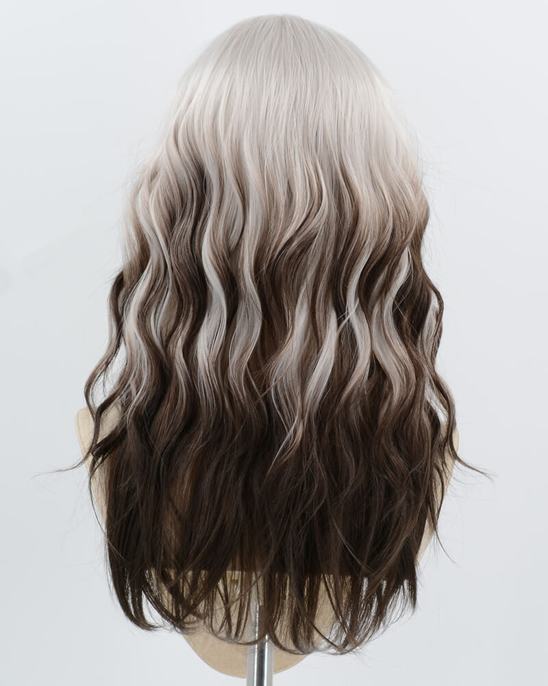 Silver Ombre Brown Black Synthetic Wig HW794