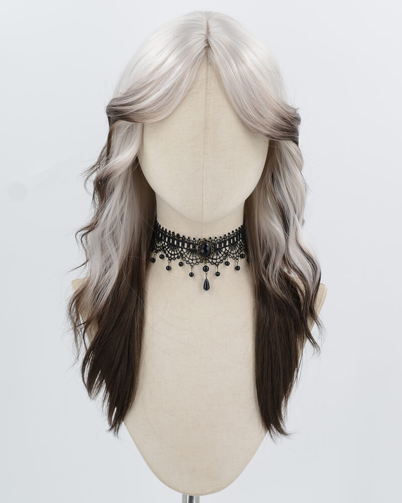Silver Ombre Brown Black Synthetic Wig HW794