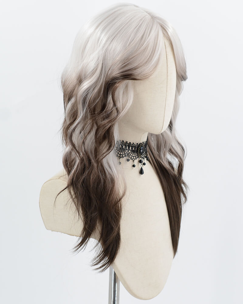 Silver Ombre Brown Black Synthetic Wig HW794