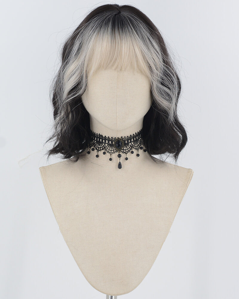 Silver Grey Black Short Synthetic Wig HW696