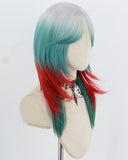 Silver Ombre Green Red Synthetic Wig HW832