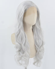 Silver Grey Long Wavy Synthetic Lace Front Wig WW906
