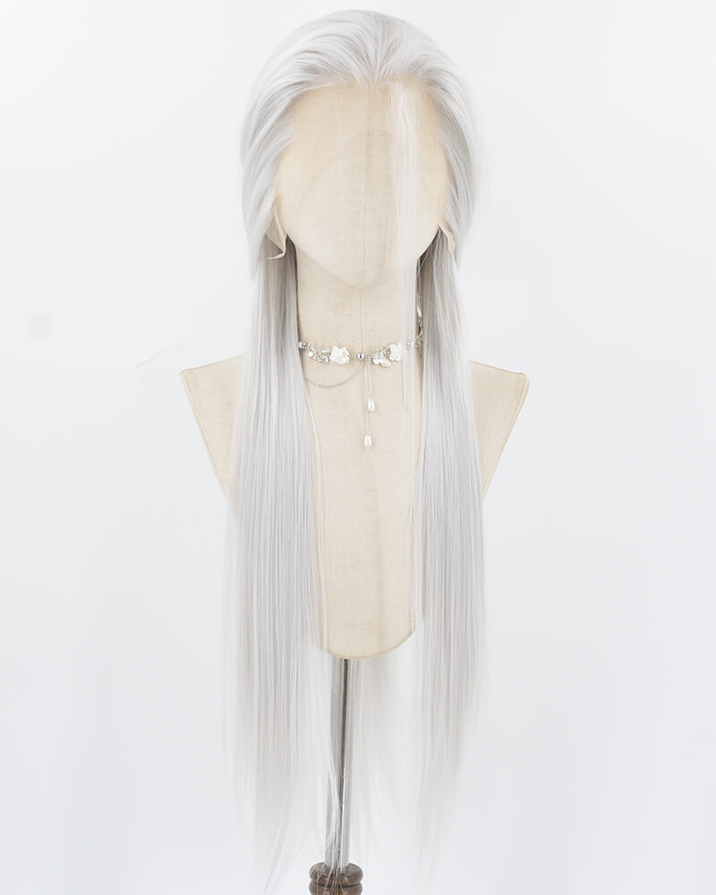 Silver Straight Synthetic Lace Front Men's Wig MW057