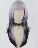Silver Grey Ombre Purple Synthetic Wig HW568