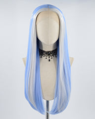 Silver Streaked Blue Synthetic Lace Front Wig WT222