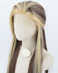 Blonde Streaked Brown Synthetic Lace Front Wig WW532