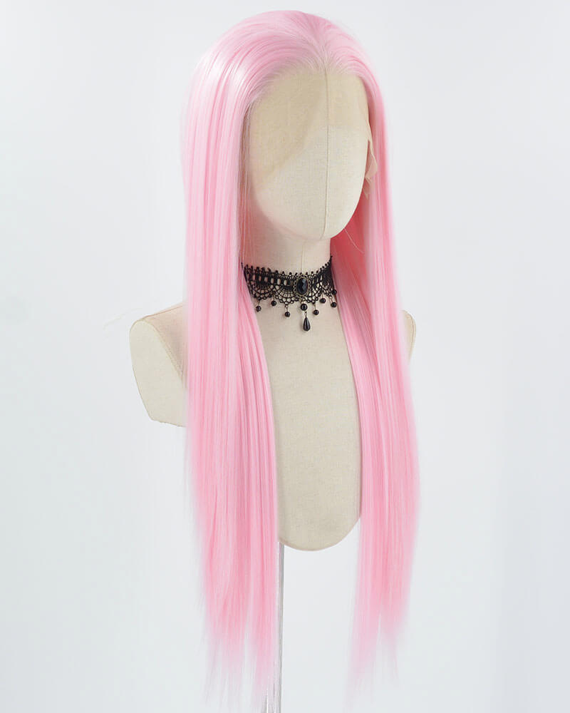 Pink Long Straight Synthetic Lace Front Wig WW793