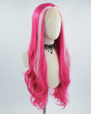 Pink Streaked Wavy Hot Pink Synthetic Lace Front Wig WW375