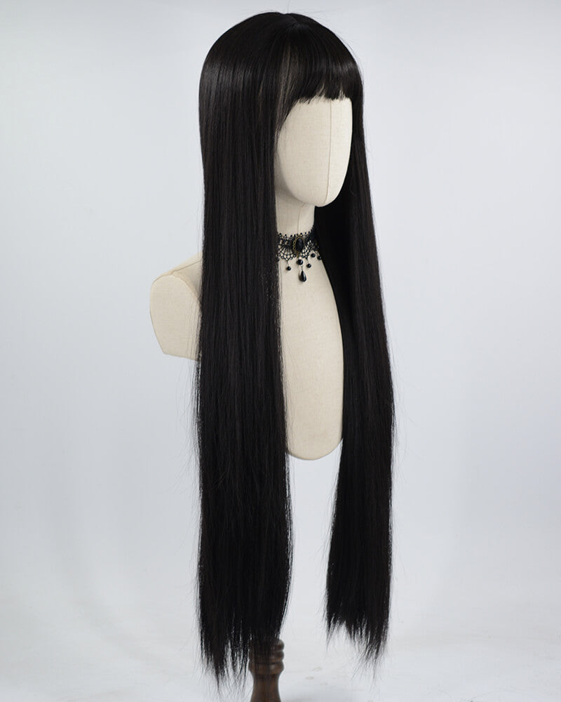 32 inches Long Black Synthetic Lace Front Wig HW316