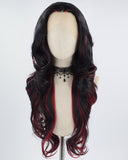 Red Black Long Wavy Synthetic Lace Front Wig WW571