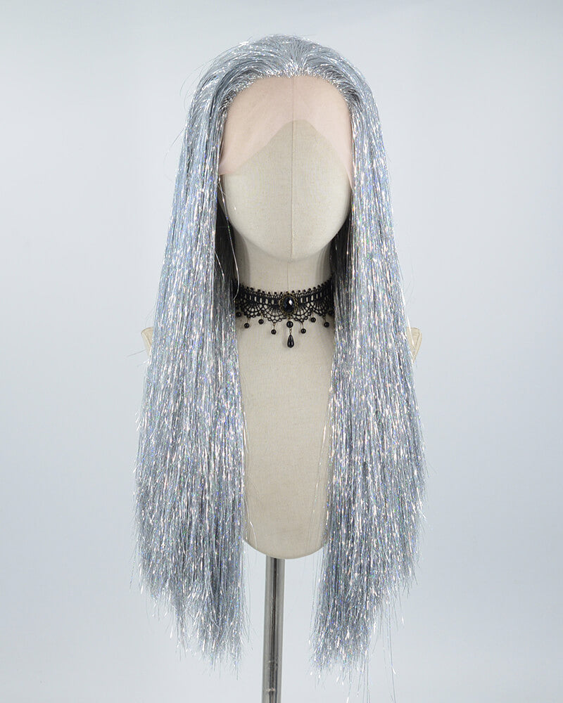 Long Grey Tinsel Synthetic Lace Front Wig WW514