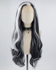 White Black Wavy Synthetic Lace Front Wig WW630