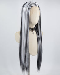 Long Black Streaks White Synthetic Lace Front Wig WT233