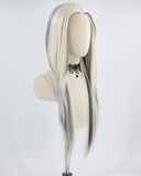 Long Straight Black White Blonde Synthetic Lace Front Wig WT238