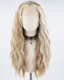 White Strunk Stripe Blonde Curly Synthetic Lace Front Wig WW699