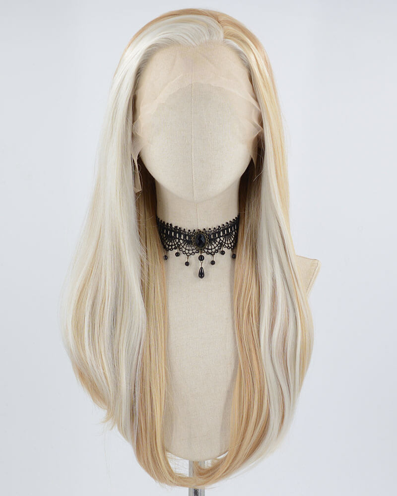 White Skunk Stripe Blonde Brown Synthetic Lace Front Wig WW589
