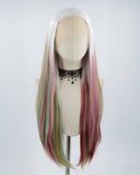 Long White Ombre Colorful Synthetic Lace Front Wig WW516