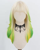 White Blonde Ombre Green Synthetic Wig HW836