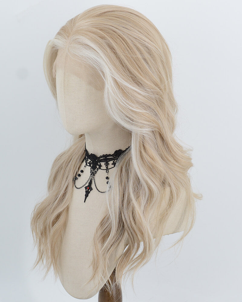  Blonde White Highlights Synthetic Lace Front Wig WW1074