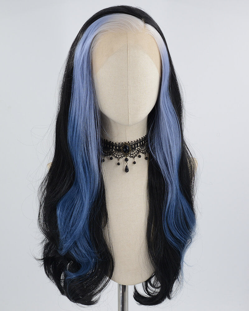 White Ombre Blue Black Wavy Synthetic Lace Front Wig WW617