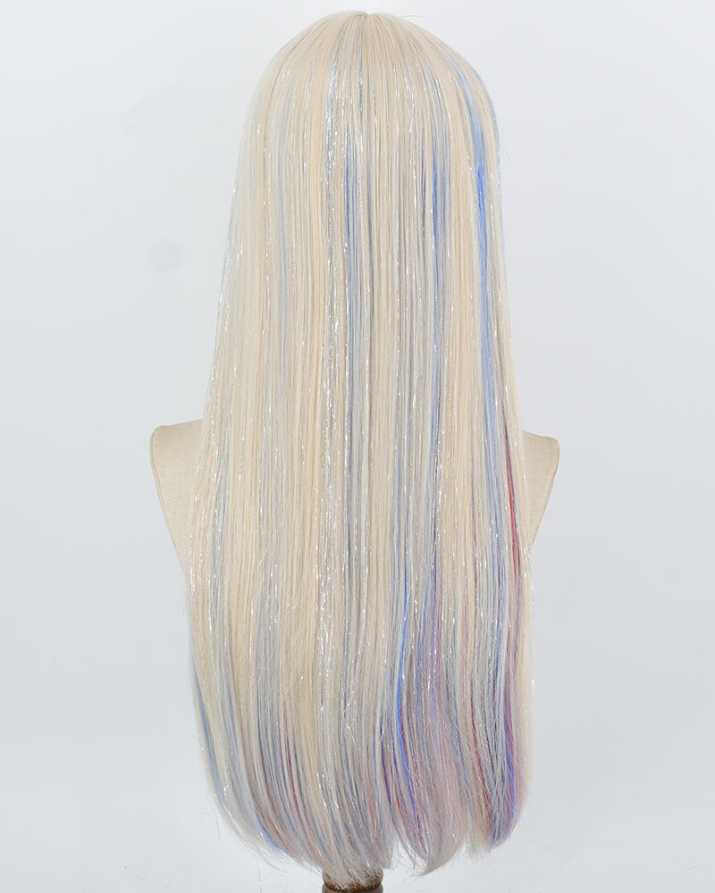 White Tinsel Blue Red Synthetic Wig HW869