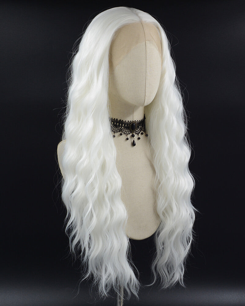 White Long Curly Synthetic Lace Front Wig WW392