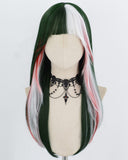 Green White Highlights Red Synthetic Wig HW834