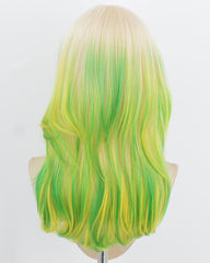 White Blonde Ombre Green Synthetic Wig HW836